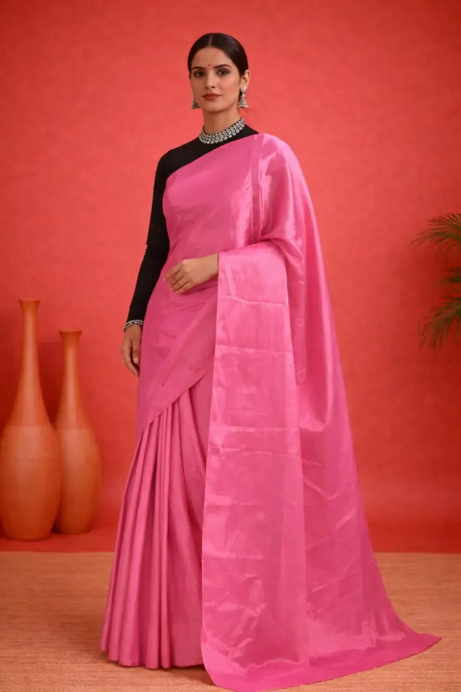 Pushpa Pink Pure Tussar Silk Saree