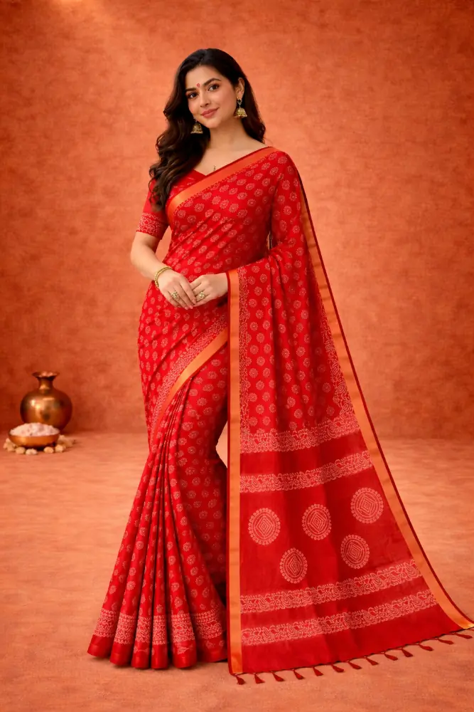 Ragini Red Handwoven Cotton Silk Saree