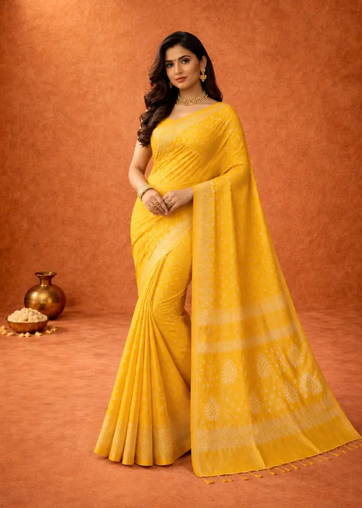 Surya Varn Handwoven Yellow Cotton Silk Saree