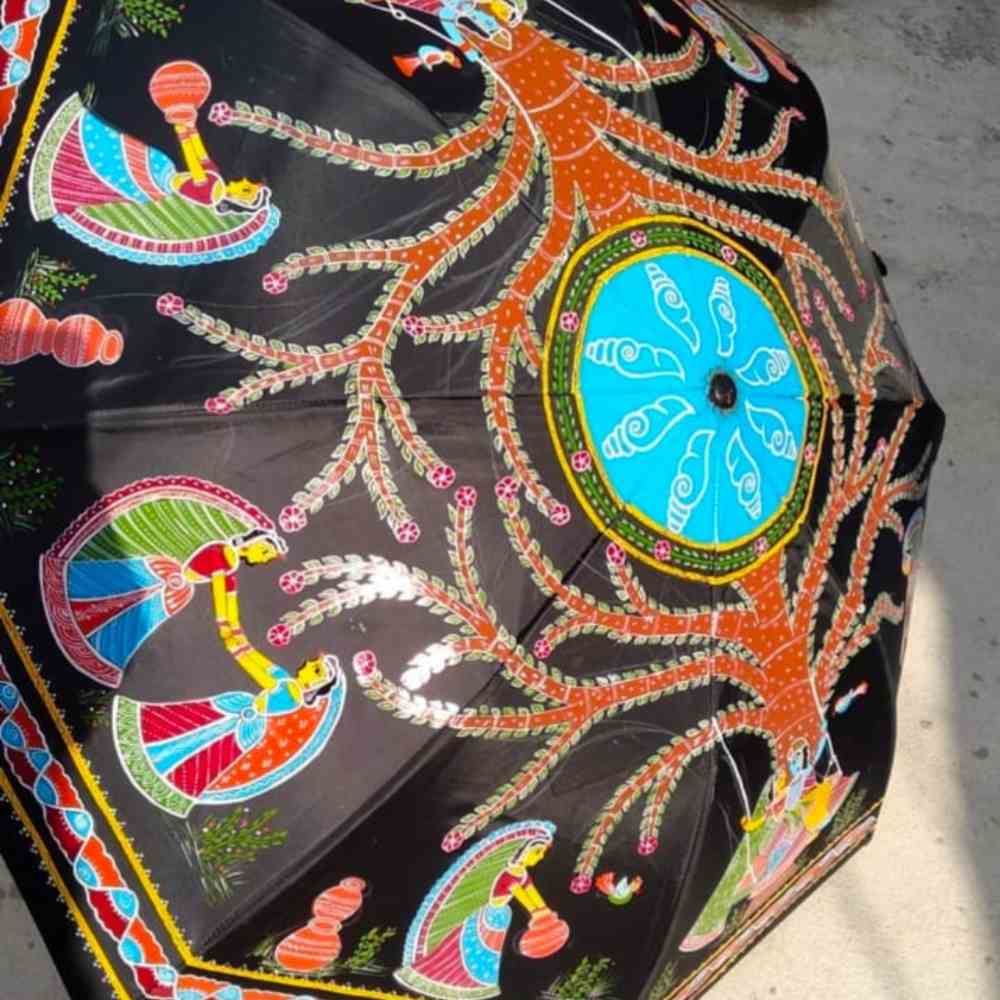 Tussar Saree with Madhubani Bride, Doli, and Kaahar Painting